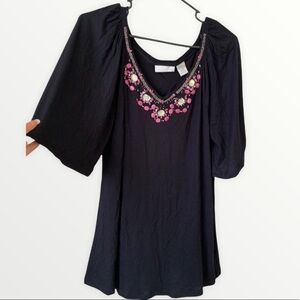 Worthington Rhinestone Black Blouse Size S